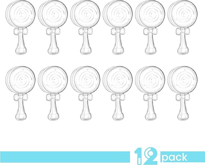 Hammont Baby Rattle Shaped Acrylic Candy Boxes - 12 Pack - 4.01"x1.88"x1.07" - Perfect for Weddings, Birthdays, Party Favors and Gifts | Designer Cute Clear Lucite Plastic Treat Containers