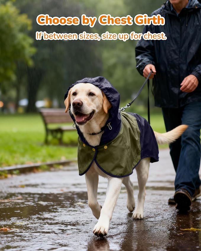 Dog Raincoat, Waterproof Dogs Rain Jacket with Hood, Rain Coat for Small Dogs with Leash Hole, Raincoat Extended Dog Poncho Coverage to The Leg, Easy On/Off Rainwear Blue, XS