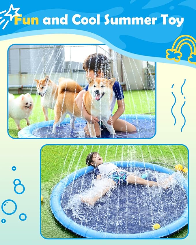 Peteast Dog Splash Pad 59" Anti-Slip Dog Pools for Large Dogs 0.58 mm Thick Dog Sprinkler Water Toy