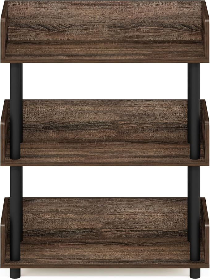 Furinno TURN-N-TUBE 3-Tier Display Shelf, Storage Shelves, Book Shelf, Open Shelves with Rounded Corner Top Edges, for Organization and Storage, Living Room, Home Office, Walnut