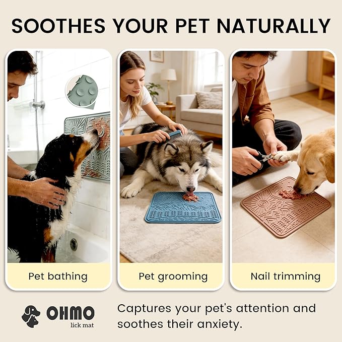 OHMO Lick Mat for Dogs and Cats Nature Design(Extra Large 1pc) Easy to Clean Pet Slow Feeder with Suction Cups, Enrichment for Anxiety Relief and Boredom Reduction(Olive Green)