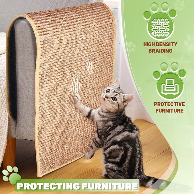 Natural Sisal Cat Scratcher Mat, Wall Scratcher Carpet, Cat Climbing Wall, Large Tall Scratching Post, Sofa Protector, Scratching Mat Pad for Indoor Cats (Brown, 39.3" Lx15.7 W, 1PC)