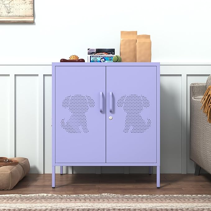 2 Door Dog House Multifunctional Storage Cabinet with Lockable Pet Enclosure and Adjustable Shelf Indoor Outdoor Storage for Dog Food and Miscellaneous Items Purple Size: 33"H x 29.5"W x 19.7"D
