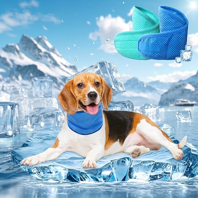 Dog Cooling Bandana – 2 Pack Instant Chill Neck Scarf for Dogs, Summer Cooling Collar for Small Medium Large Pets, Reusable Breathable Nylon Ice Bandana for Outdoor Heat Relief (Blue&Cyan, L)