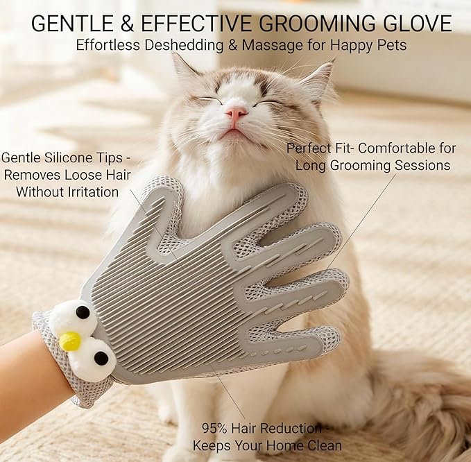 Deshedding Gloves for Dogs & Cats - Pet Hair Remover Mitt & Grooming Brush - Gentle Massage Tool for Shedding Pets with Short or Long Fur - Bath Brush for Easy Cleaning