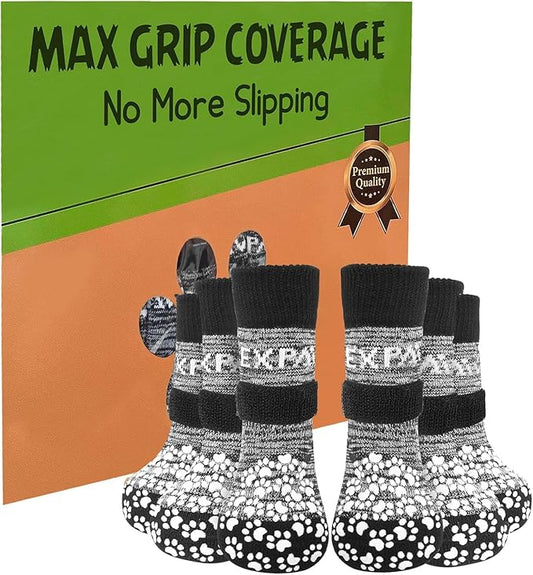 EXPAWLORER 6Pcs Anti-Slip Dog Socks to Prevent Licking Paws,Dog Shoes for Hot/Cold Pavement,Best Paw Protector Traction Control on Hardwood Floor,Dog Booties for Puppy Small Medium Large Senior Dogs