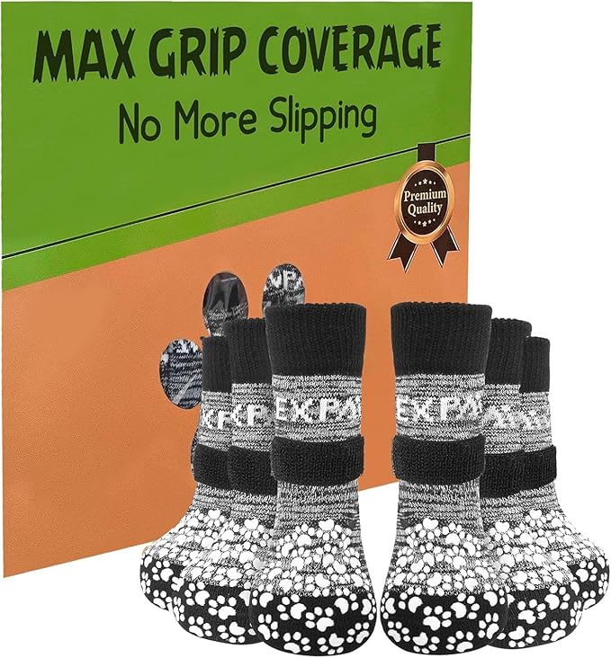 EXPAWLORER 6PCS Anti-Slip Dog Socks to Prevent Licking Paws,Dog Shoes for Hot Pavement,Best Paw Protector Traction Control on Hardwood Floor,Dog Booties for Puppy Small Medium Large Senior Dogs
