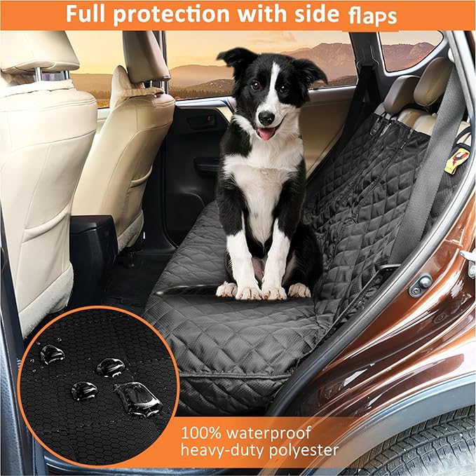 Dog Car Seat Cover for Back Seat, Waterproof Bench Backseat Protector, Nonslip Rear Seat Cover for Kids & Pets, Compatible with Middle Armrests, Fits Most Cars SUVs & Truck