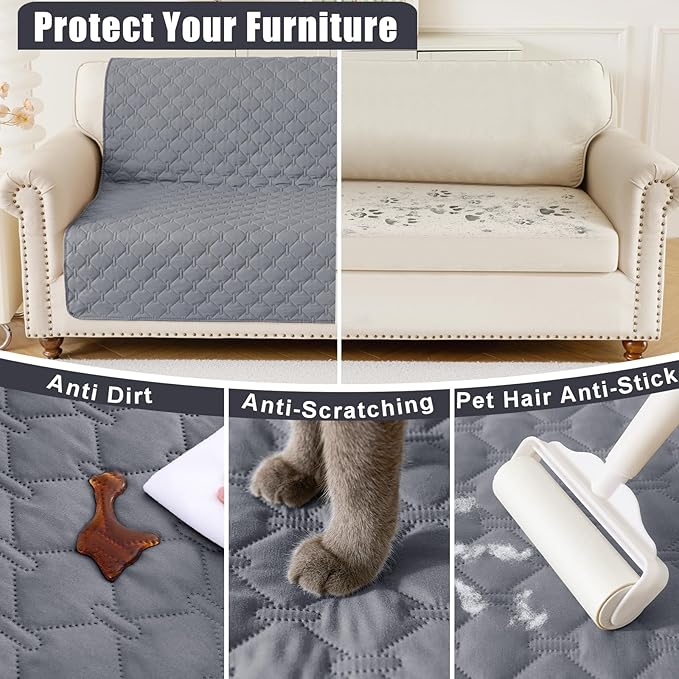 Smiry Waterproof Dog Bed Cover Blanket, Soft Reversible Pet Blanket, Washable Leakproof Cats Dogs Couch Cover for Sofa, Couch, Furniture, Plaid (30x70 Inch, Grey/Light Grey)