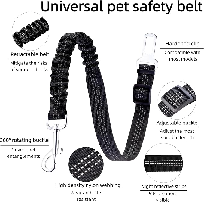 Dog Seat Belt for Car - Adjustable Dog Car Safety Harness, Elastic Cushioning Seatbelt Leash, Reinforced Metal Buckle Anti-Tangle Design, for Small and Medium Pets (Blue)