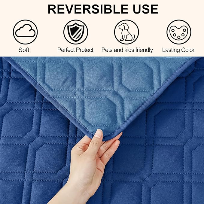 Smiry Waterproof Dog Blanket, 82x120 Inch Soft Pet Bed Cover Reversible, Washable Sofa Couch Furniture Protector for Small Medium Large Dog Puppy Cat, Geometric, Navy/Blue