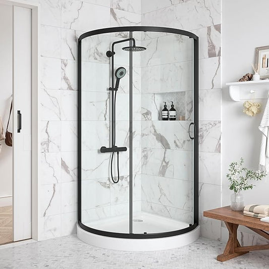 OVE Decors Breeze 36 in. Corner Shower Clear Sliding Door with Base in Black Finish