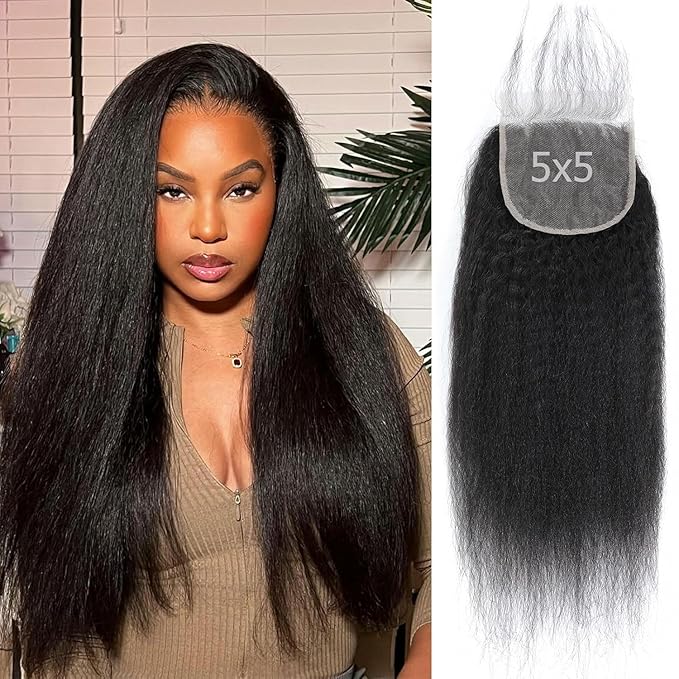 Selian 5x5 HD Lace Closure Kinky Straight Closure Human Hair Yaki Straight Closure Remy Human Hair 16 Inch