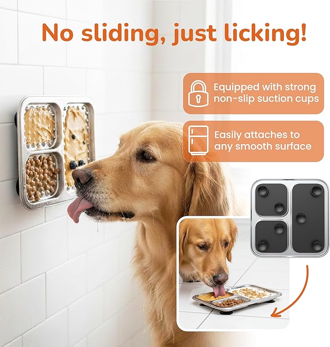 Stainless Steel Lick Mat for Dogs & Cats, Large Non-Slip Slow Feeder Pad with Suction Cups, Chew-Proof Dog Licking Mat for Anxiety Relief, Bathing & Grooming Time