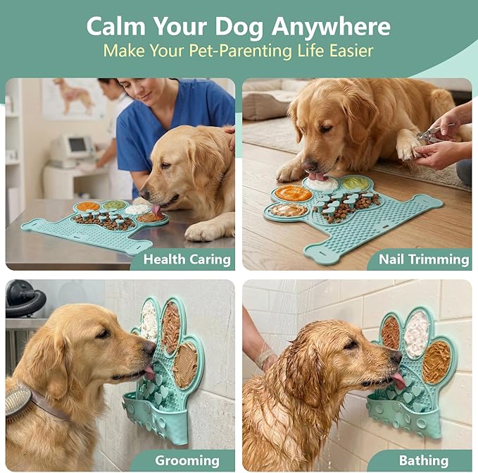 Licking Mat for Dogs & Cats, Slow Feeder Lick Pat, Anxiety Relief Dog Feeding Mat for Butter Yogurt Peanut, Green