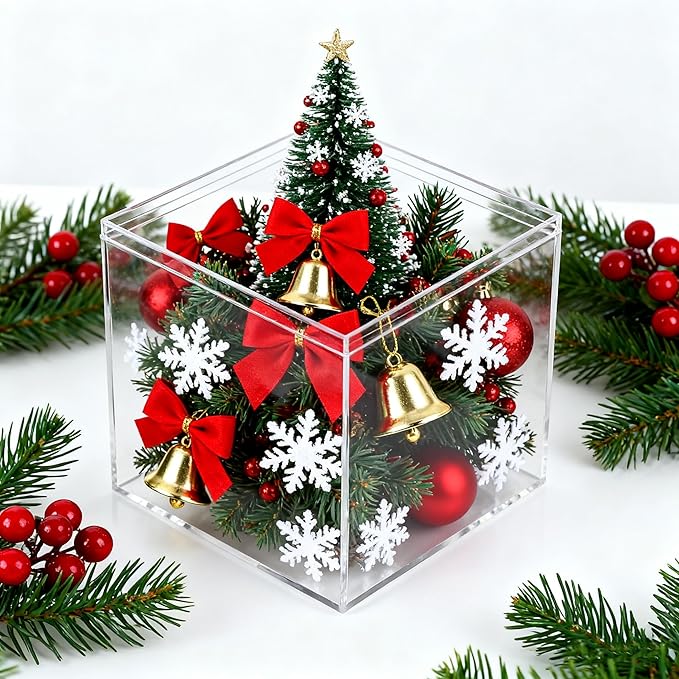 Acrylic Boxes 2 Pieces Clear Boxes with Lid Clear Square Cube Containers Jewelry Storage Boxes for Birthday Valentine's Day Party Favor Candy Pill and Tiny Jewelry