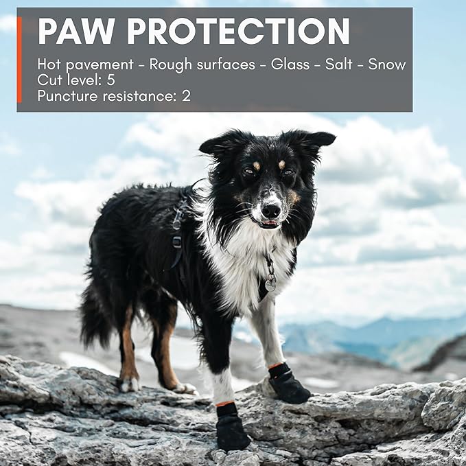 Non-stop dogwear Protector Booties, 4-Pack of Dog Booties for Hot Pavement and Rough Surfaces with Anti-Slip, Waterproof and Comfortable for Large Dogs