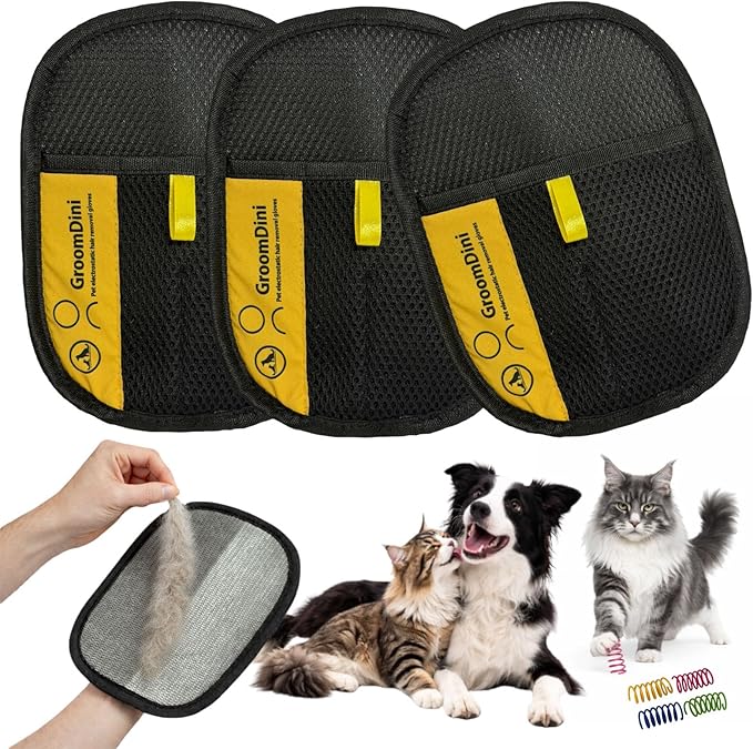Pet Hair Removal Glove for Cats & Dogs, Upgraded Electrostatic Reusable Pet Hair Remover Gloves, Washable Magic Brush Tool for Couch, Bed, Carpet, Car Seat & Clothing, 3-Pack