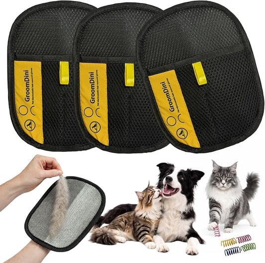 Pet Hair Removal Glove for Cats & Dogs, Upgraded Electrostatic Reusable Pet Hair Remover Gloves, Washable Magic Brush Tool for Couch, Bed, Carpet, Car Seat & Clothing, 3-Pack