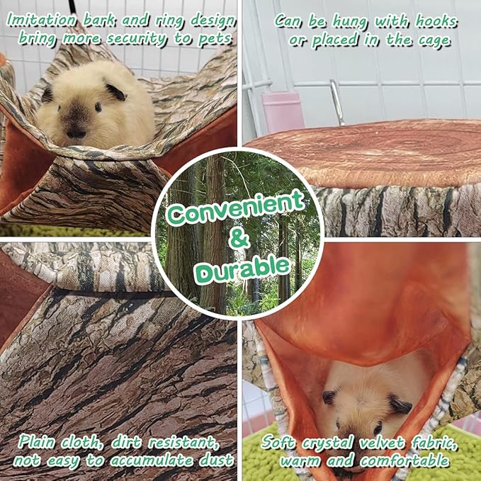 Guinea Pig Rat Ferret Tree Hole Bed and Hammock Tunnel, Hanging Bunk, Parrot Bird Hideout, Small Animals Soft Bed (3.Tree Hole)
