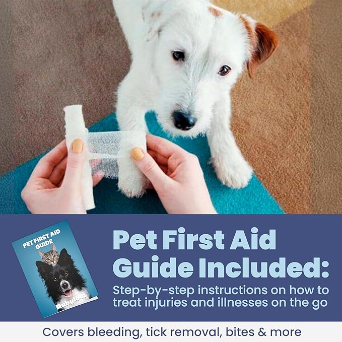 Dog First Aid Kit - Vet Approved Pet First Aid Supplies to Treat Dogs & Cats in an Emergency - Pet First Aid Kit Guide, Tick Remover, Slip Leash & Medical Essentials for Home, Camping, Car, RV, Travel