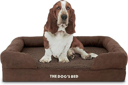 The Dog’s Bed, Large Brown Plush, Memory Foam, Pain Relief: Arthritis, Hip & Elbow Dysplasia, Post Surgery, Lameness, Supportive, Calming, Waterproof Washable Cover