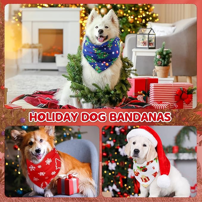 Abbylike 200 Pcs Christmas Dog Bandanas Bulk Xmas Red and Green Bandanas for Dogs Triangle Kerchief Bibs Scarf Set for Pet Christmas Costume Photo Props Accessories Pet Shops Groomer, 25 Styles