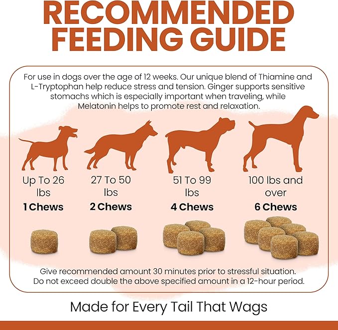 Calming Chews for Dogs - 30 Anxiety Relief Treats for Fireworks, Thunder, and Storms - Natural Dog Calming Treats for Large and Small Breeds with Thiamine, L-Tryptophan, Ginger, and Melatonin