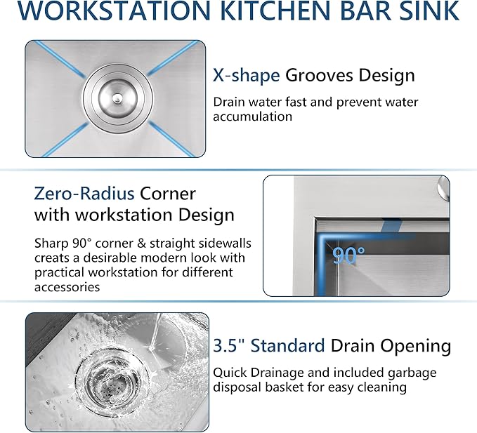 17 Stainless Steel Kitchen Bar Sink, Doirteal 17x19x9 Inch Single Bowl Drop in Workstation Kitchen Sink, Top Mount 17 Inch Small Bar Sinks Outdoor Wet Bar Prep Sinks With Accessories BL83-1