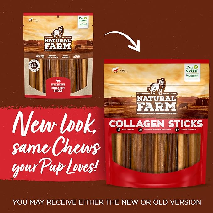 Natural Farm Bully Coated Gourmet Collagen Sticks (4 Inch, 10 Pack), Real Bully Beef Coated, 95% Natural Collagen Dog Chews, Supports Healthy Joints, Skin & Coat - Best for Small & Medium Dogs