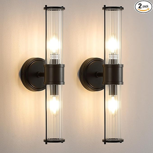 Wall Sconces Set of Two, Black Bathroom Sconces Wall Lighting - Modern Vanity Light Vertical and Horizontal Wall Mount 2-Light Indoor Wall Light for Hallway Living Room(E12 Bulbs Excluded)