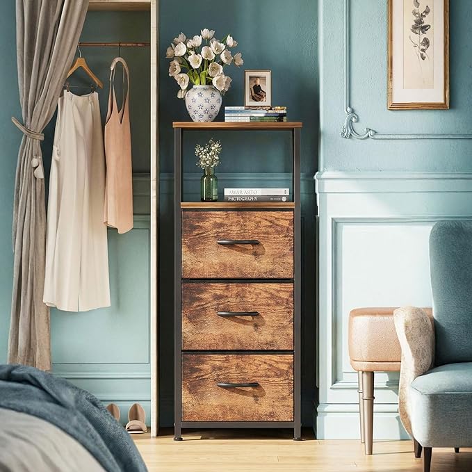 4-Tier Bathroom Floor Cabinet - Free-Standing Corner Storage Organizer, Rustic Brown Narrow Bathroom Storage Cabinet for Living Room, Bathroom
