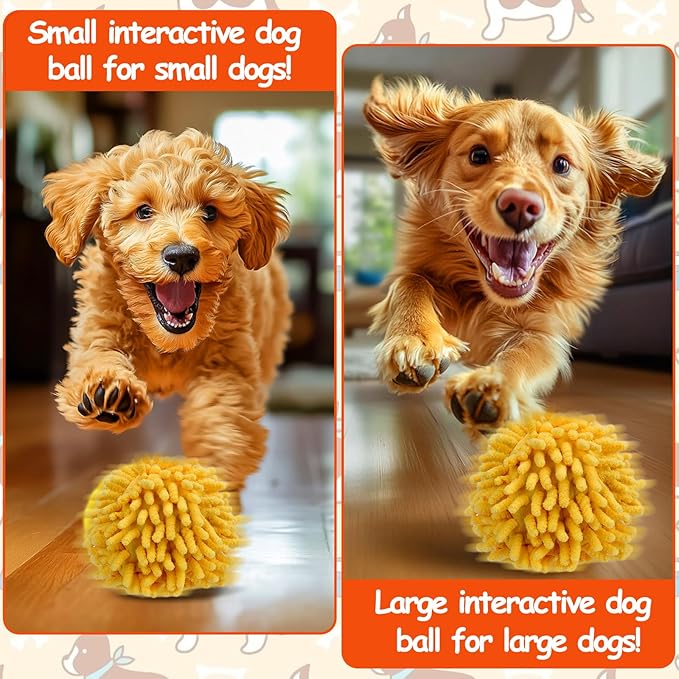 Interactive Dog Toys - Self Rolling Dog Ball with Anti-Chewer Cover for Small/Medium Puppy, Active Motion Activated Toys That Move on its Own, Orange