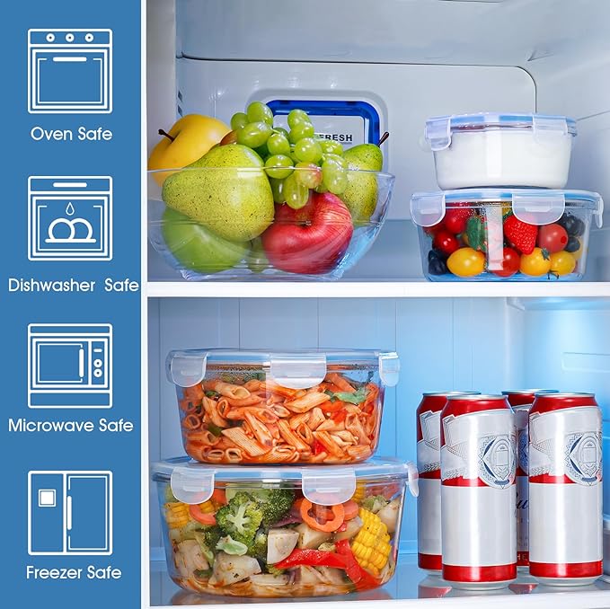 NUTRIUPS 15/30/54/95oz Round Large Glass Food Storage Containers with Lids,Glass Bowl & Meal Prep Containers with Lids,4-Piece Set