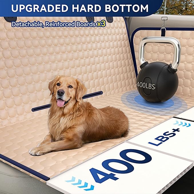 Hard Bottom Car Seat Cover for Dogs, 2025 Upgraded Leather Back Seat Extender Waterproof Dog Car Seat Cover for Back Seat, Non-slip Dog Car Hammock Backseat Pet Cover for Dogs in Car, Support 400LBs