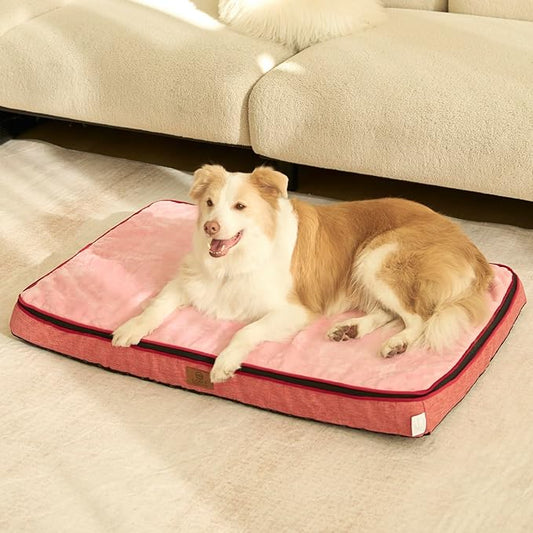 Memory Foam XL Dog Bed - 4” Thick Orthopedic Beds for Extra Large Dogs - Waterproof Dog Bed with Removable Washable Cover & Wrap-Around Zipper - Ultimate Comfort and Easy Maintenance, Pink
