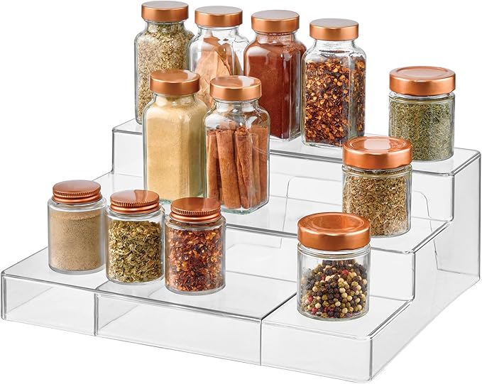 iDesign 3-Tier Expandable Spice Rack Organizer for Cabinet, Pantry or Countertop, Clear, Made in USA