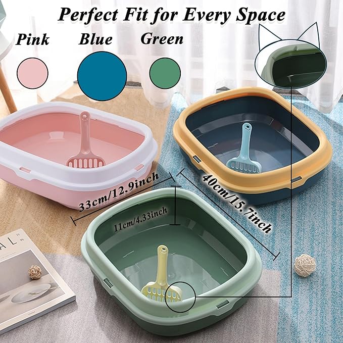 Suhaco Kitten Starter Kit for Indoor Kittens 7 Pcs Litter Box with Cat Litter & Litter Scoop Teaser Wand Licking Mat Bath Brush 7 in 1 Cat Litter Box (Blue)