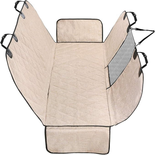 VIVAGLORY Dog Car Seat Covers, Hammock Seat Cover Mesh Visual Window with Extra Strap & Buckles, Waterproof & Nonslip Car Back Seat Cover Convert to Bench Seat Cover & Trunk Liner, Heather Khaki S