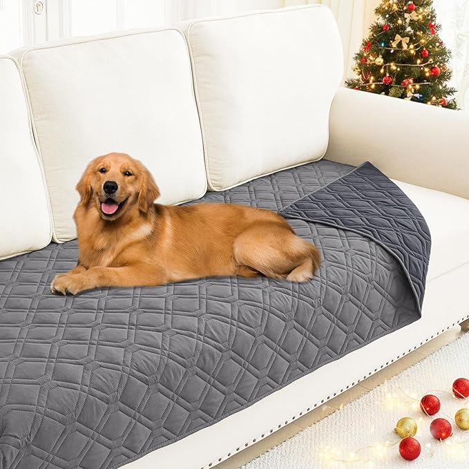 Smiry Waterproof Dog Blanket, 30x70 Inch Soft Pet Bed Cover Reversible, Washable Sofa Couch Furniture Protector for Small Medium Large Dog Puppy Cat, Geometric, Grey/Dark Grey