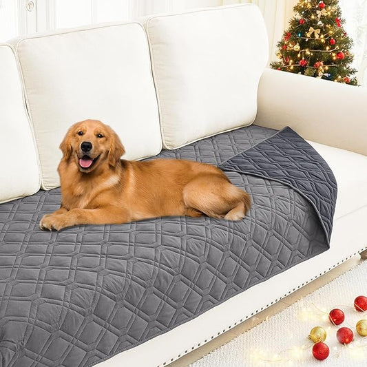 Smiry Waterproof Dog Blanket, 30x70 Inch Soft Pet Bed Cover Reversible, Washable Sofa Couch Furniture Protector for Small Medium Large Dog Puppy Cat, Geometric, Grey/Dark Grey