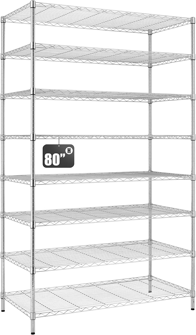 Finnhomy 4000LBS 8-Tier Wire Shelving Unit Adjustable Steel Wire Rack, 24x48x80.2 Inches 8 Shelves Metal Rack, Pantry Shelves for Storage, Metal Garage Shelving with 1" Poles and NSF Certified, Chrome