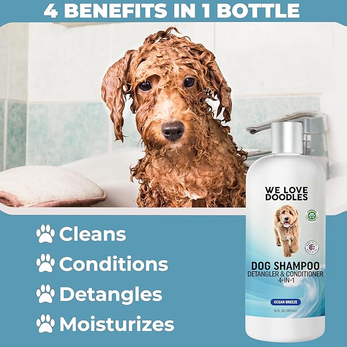 We Love Doodles Dog Shampoo & Dog Detangler Spray Pack - Pet Shampoo & Conditioner for Dogs, Doodle Detangler Spray, Cleans & Moisturizes, Reduces Tangles & Mats, Ocean Breeze, Total 32 oz