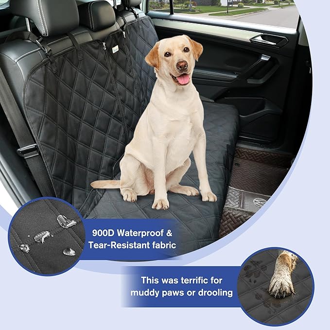 Back Seat Cover - 900D Oxford Waterproof Car Seat Protector, Fits Cars/SUVs/Trucks, Split Bench, Non-Slip, Dog/Kid Proof, Easy Clean(Black)