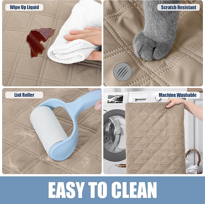 Smiry Waterproof Dog Bed Cover Pet Blanket, Soft Washable Dog Blanket for Furniture Bed Couch Sofa Reversible, Checkered (40"x80", Taupe/Beige)