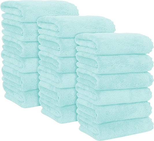 MOONQUEEN 18 Pack Premium Hand Towels - Quick Drying - Microfiber Coral Velvet Highly Absorbent Towels - Multipurpose Use as Hotel, Bathroom, Shower, Spa, Hand Towel 16 x 28 inches (Frozen Blue)