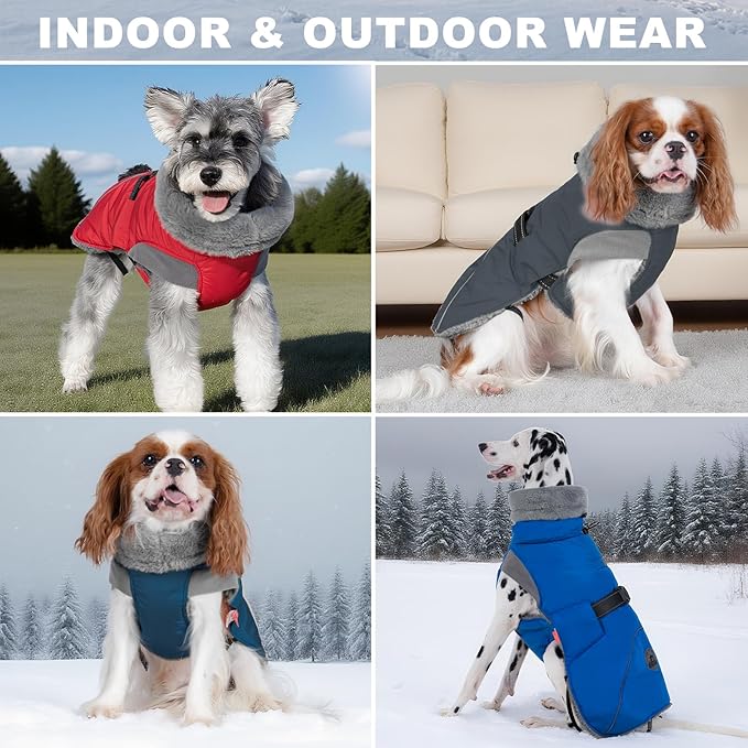 KYEESE Waterproof Dog Coat, Windproof Warm Winter Jacket with Thick Fleece Lined, Turtleneck Dog Coats for Small Dogs with Leash Hole, Reflective Outdoor Cold Weather Coat, Navy Blue, Medium
