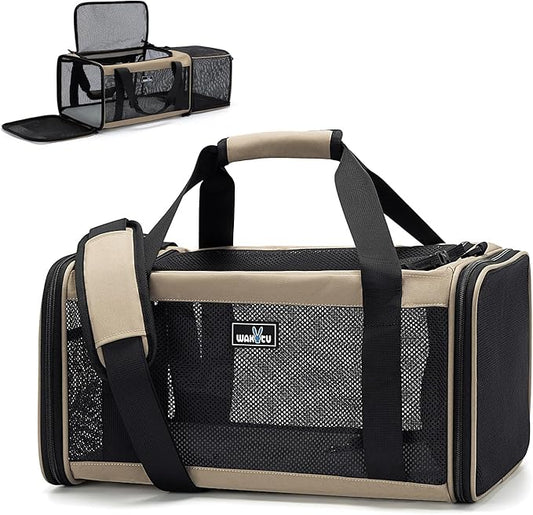 Airline Approved Expandable Pet Carrier for Small Cats, Collapsible Travel Bag with 600D Oxford, Safety Lock Zipper,S