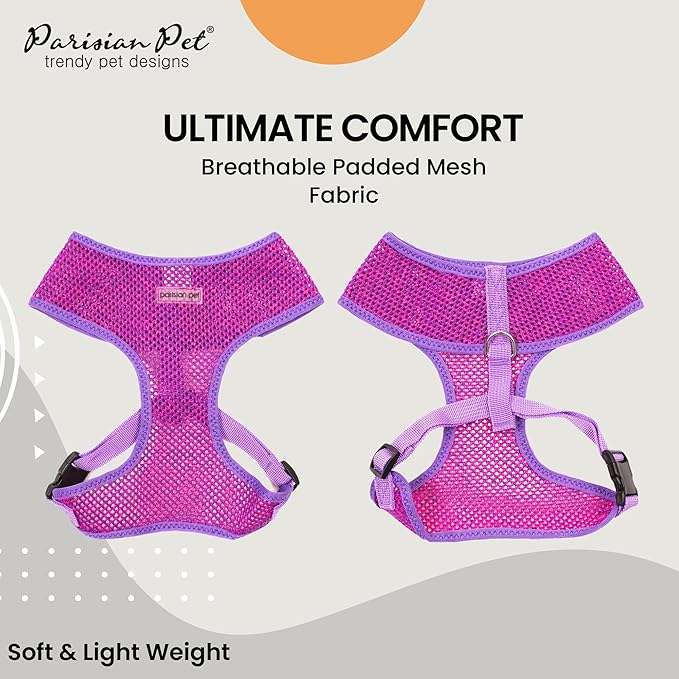Parisian Pet Girl Dog Harness - Soft Padded Purple/Pink Dog Vest Harness - 100% Mesh Fabric Puppy Harness - Female Cooling Dog Harness for Large Dogs - Idle for Walking, Running, and Hiking - XL
