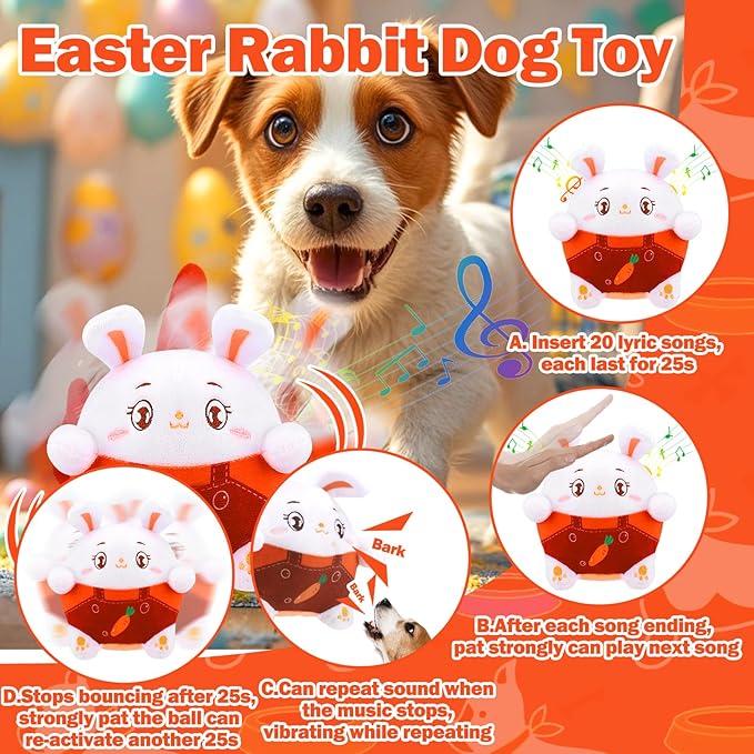 Mity rain Interactive Dog Toys, Easter Toy with Pop Songs & Recording Mode, Rechargeable Self Moving Ball for Small/Medium/Large Puppy Dogs to Keep Them Busy, Dog Toys for Boredom Exercise (Bunny)